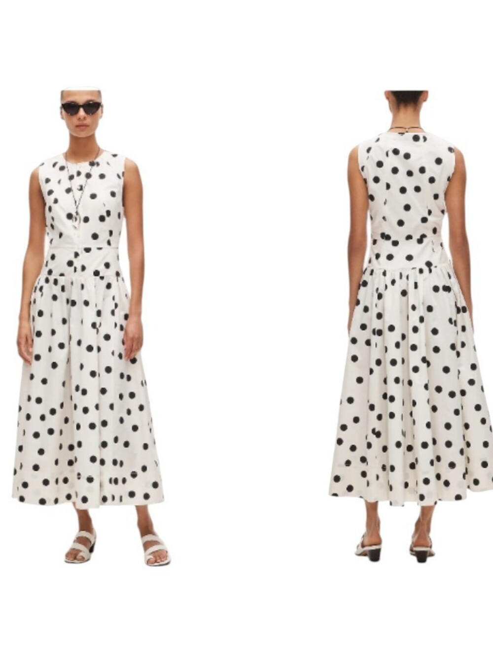 NWT J. Crew Button-front Midi dress dot-print cotton poplin White Black Size 2